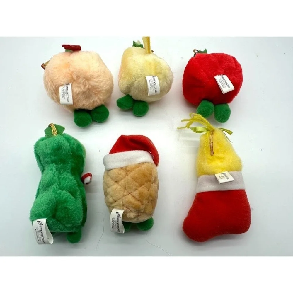 Del Monte Yumkins Plush Fruits & Vegetables Christmas Ornaments 1991 Lot of 6